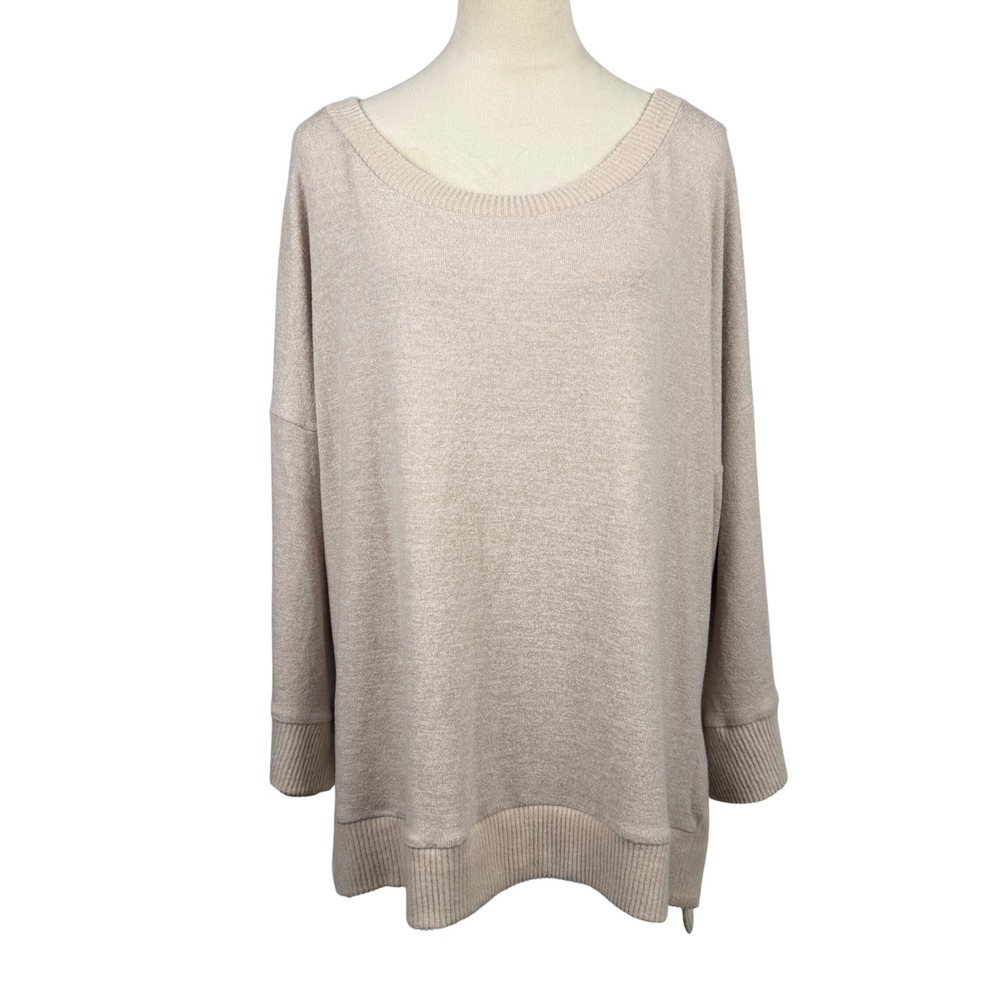 Simple Suzanne Betro Boatneck Tunic Blouse Women 2X Bell Sleeve Side Slit Cream